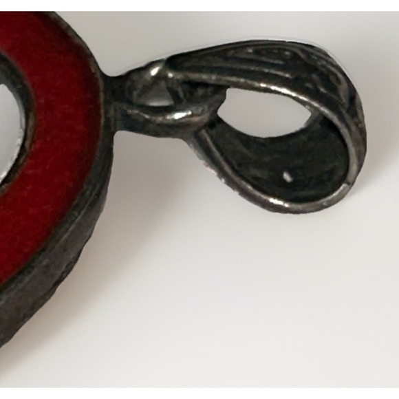 Sterling Silver Red Coral Disc Pendant Handcrafted Bali Thai Style Scrollwork - Picture 6 of 9